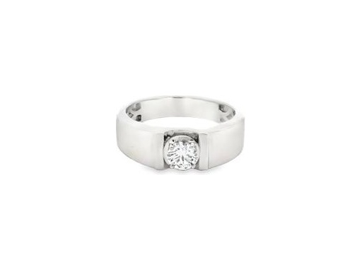 18K White Gold Men's Solitaire Ring with Natural Round Diamond
